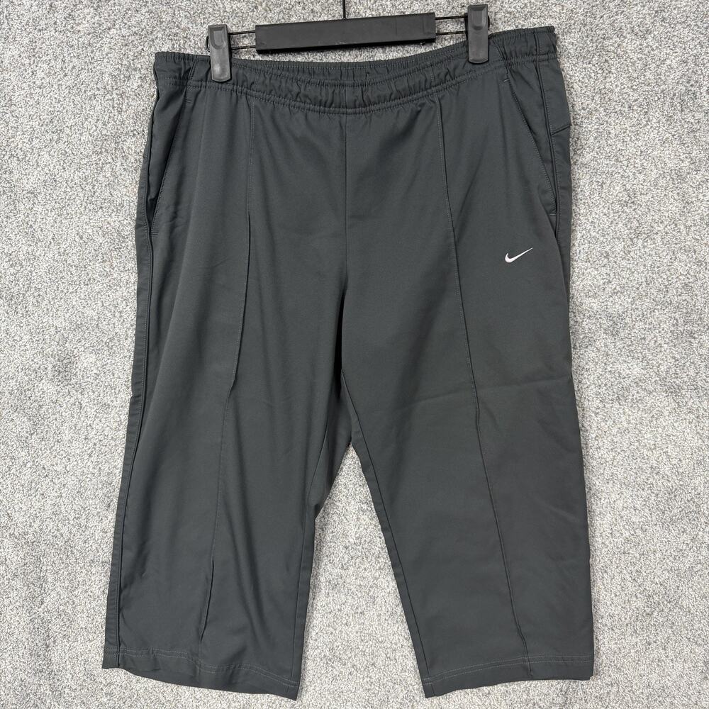 Nike Capri Training Pants Womens Large 34x19 Gray Cropped Athletic Mini Swoosh
